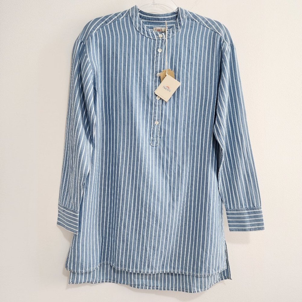 Faherty Tunic Top Womens Small Blue Striped Organic Cotton Casual Lightweight
